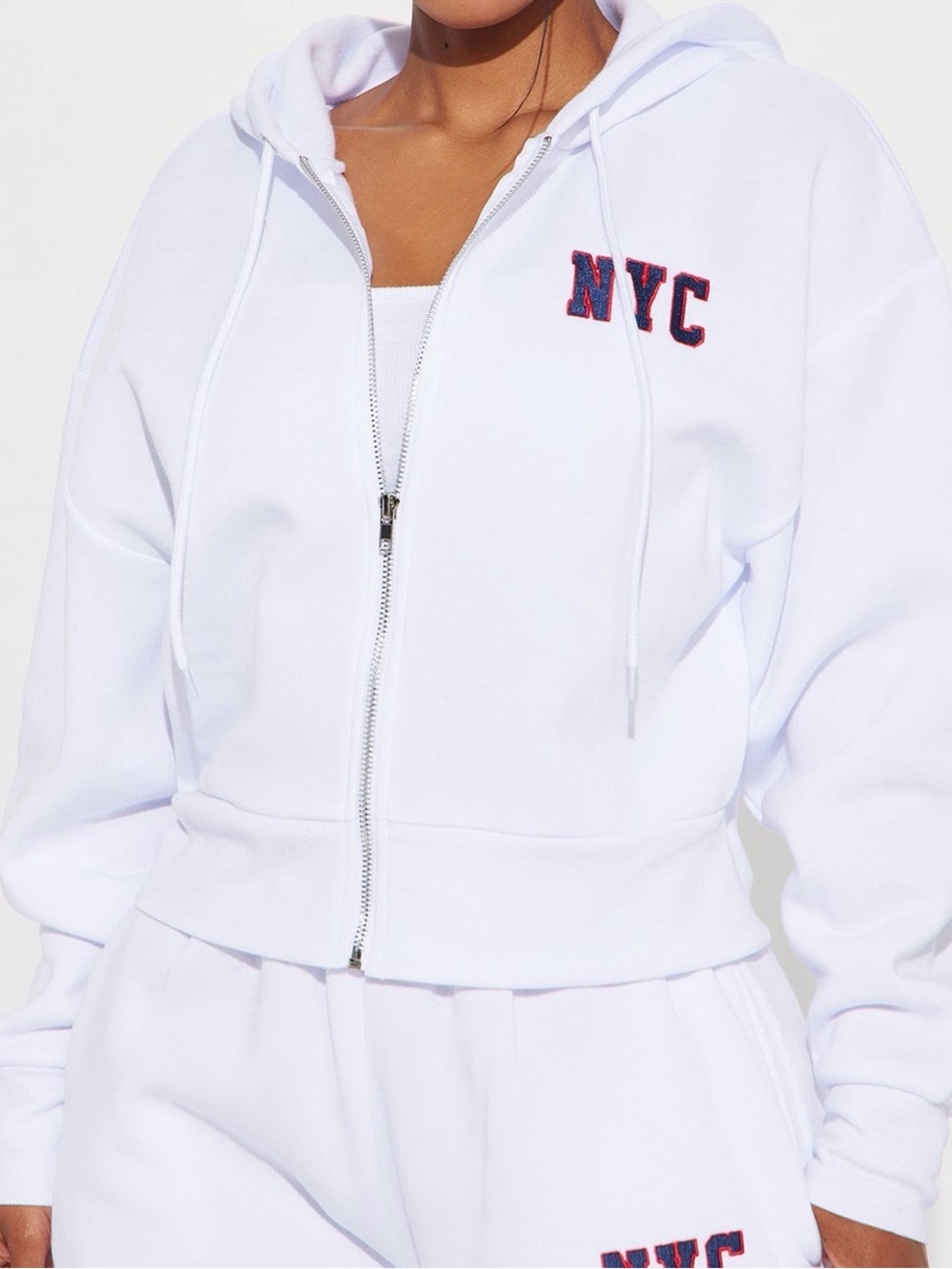 Fashion Nova White NYC Zip Hoodie